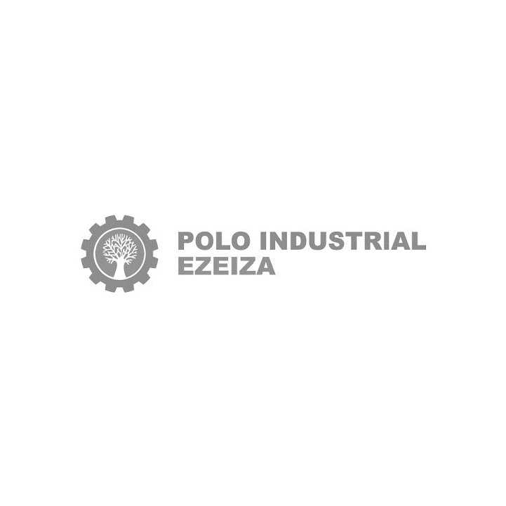 Logotipo de Polo Industrial Ezeiza, que presenta un icono de engranaje con un árbol en su interior junto al texto.