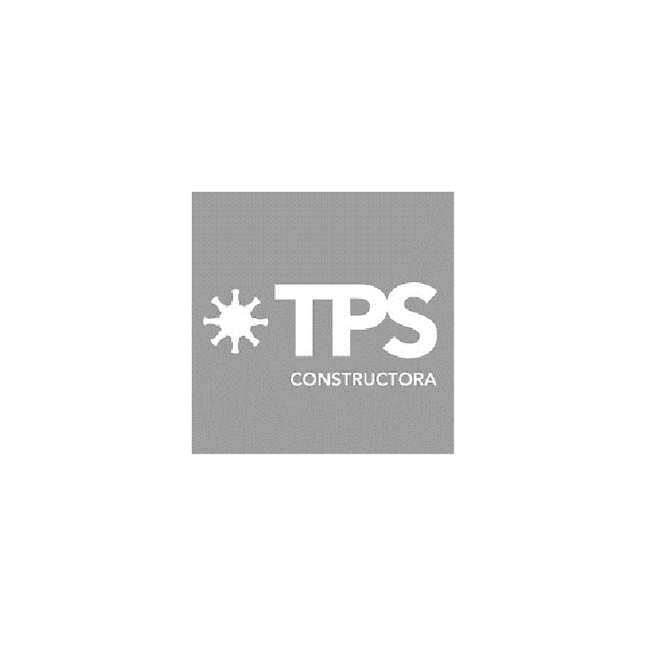 Logotipo de TPS Constructora que presenta un icono blanco en forma de estrella y el texto 