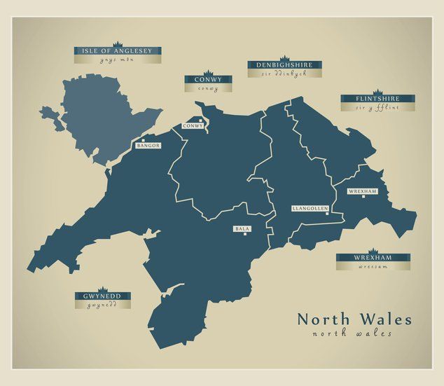 Rendering of the outline of North Wales