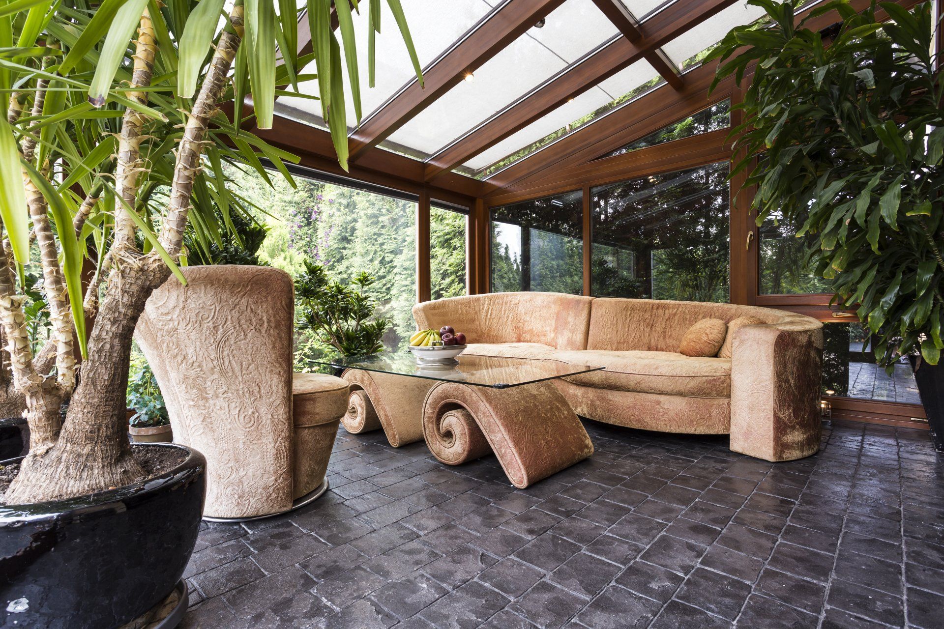 Interior Home Conservatory with Trees , Plants, and Couch