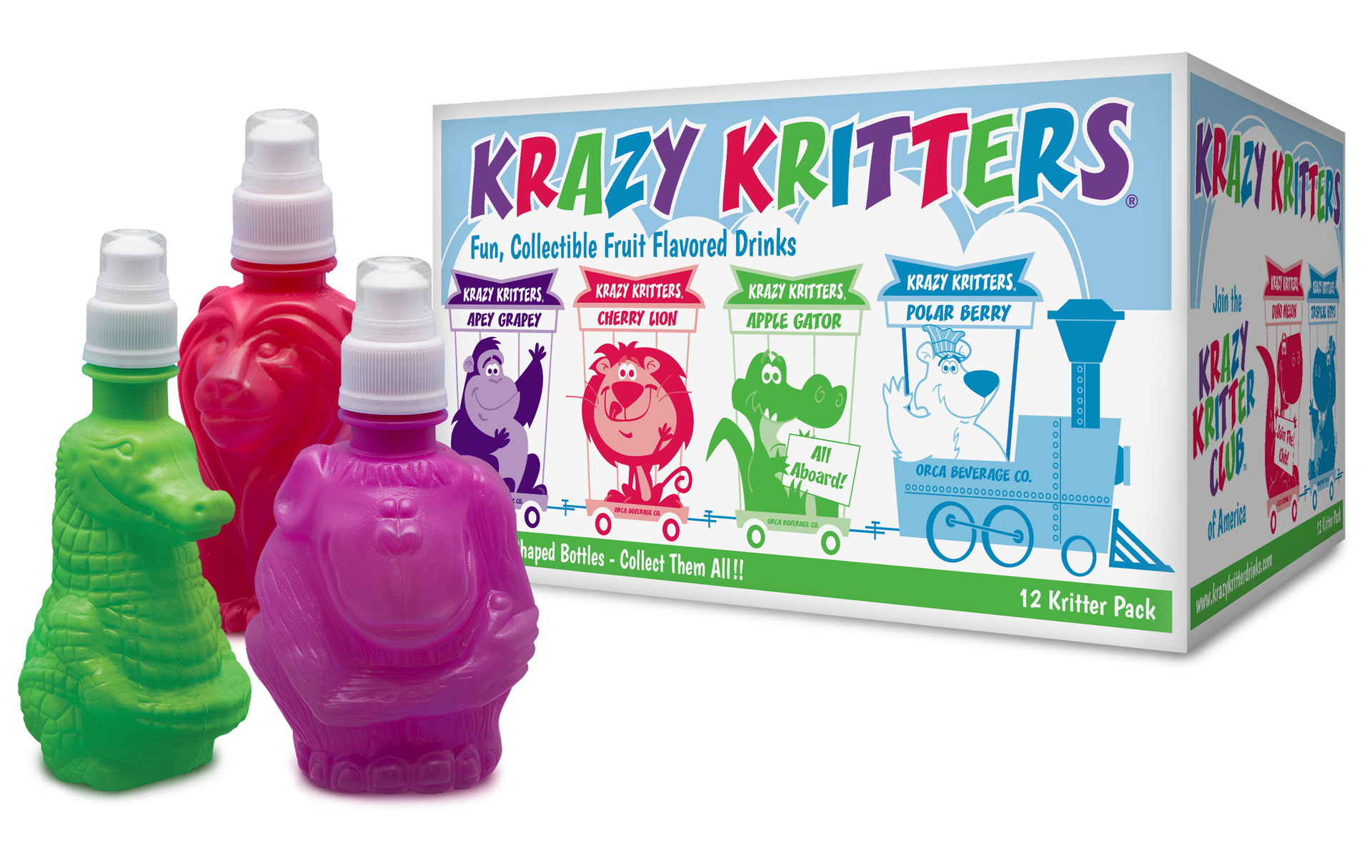 A box of krazy critters water bottles with animals on them