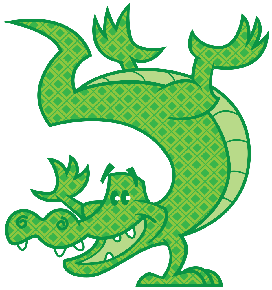 A cartoon crocodile is standing upside down and smiling