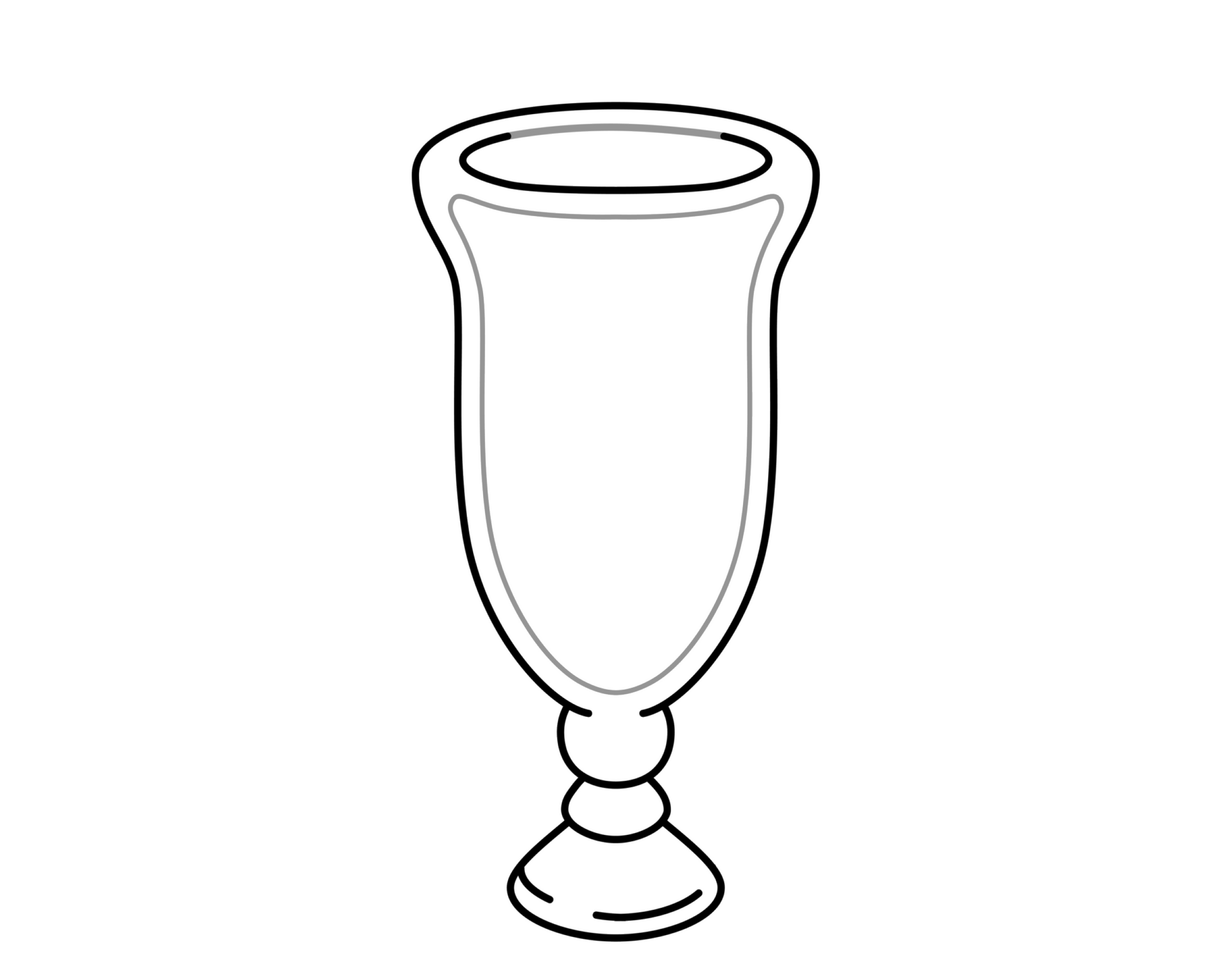 A black and white drawing of a wine glass on a white background.
