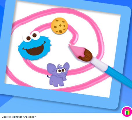 A cookie monster drawing with a cookie and an elephant