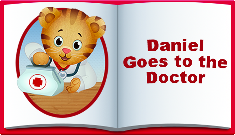 A book is open to a page that says daniel goes to the doctor
