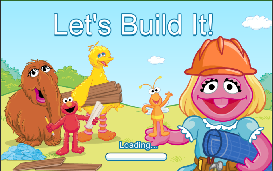Elmo , big bird , and sesame street characters are playing a game called let 's build it.