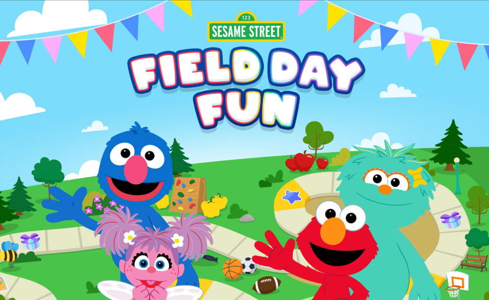 Sesame street field day fun is a game with elmo , abby and cookie monster.