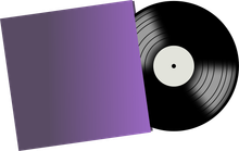 Vinyl record coming out of a purple sleeve