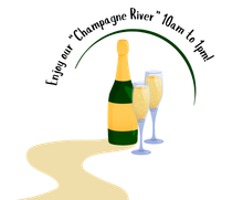 graphic of a champagne bottle with two flute glasses