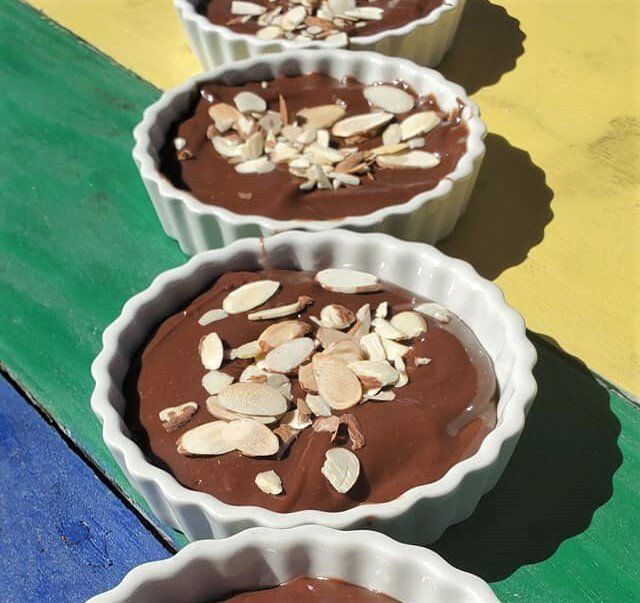 Chocolate pudding with slivered almond top