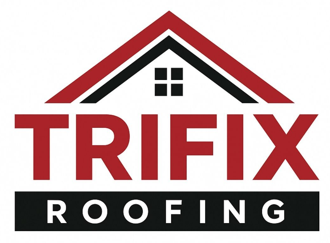 Logo for Comfort Roofing: Red and blue roof graphic, company name, tagline.