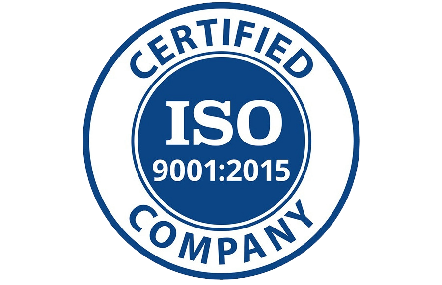 Logo di certificazione ISO 9001:2015 blu e bianco.