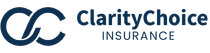 The logo for clarity choice insurance is blue and white.
