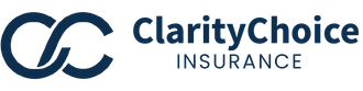 The logo for clarity choice insurance is blue and white.