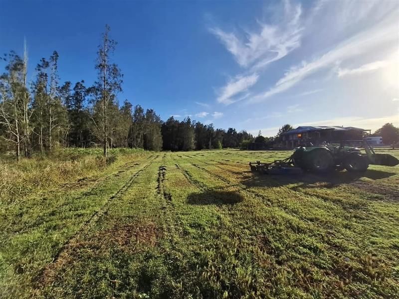 A Blue Tractor is Parked in a Grassy Field — Barrington Coast Contracting in Minimbah, NSW