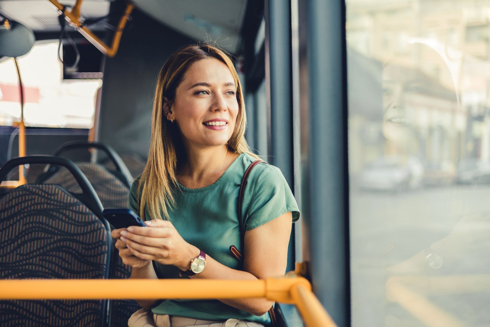 Woman on a bus