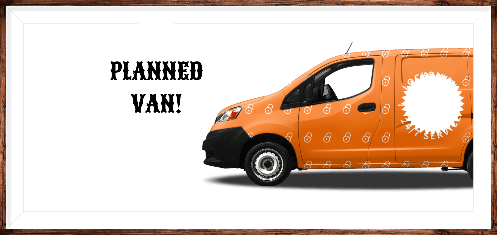 An orange van with the words planned van written on it