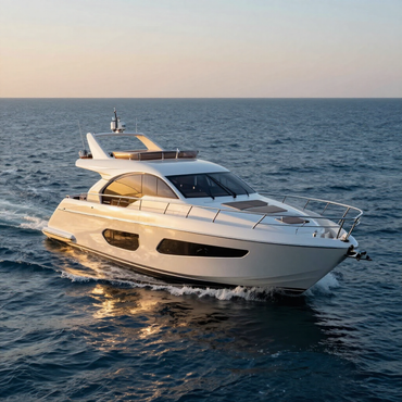 Yacht bianco che naviga su un oceano calmo al tramonto