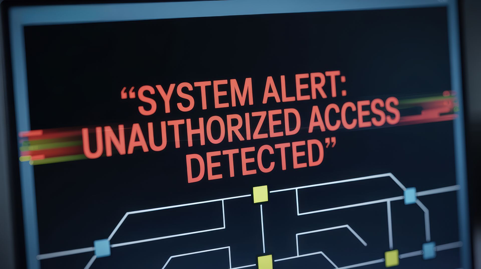 System alert unauthorized access detected on computer screen