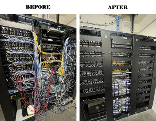 A before and after picture of a server rack.