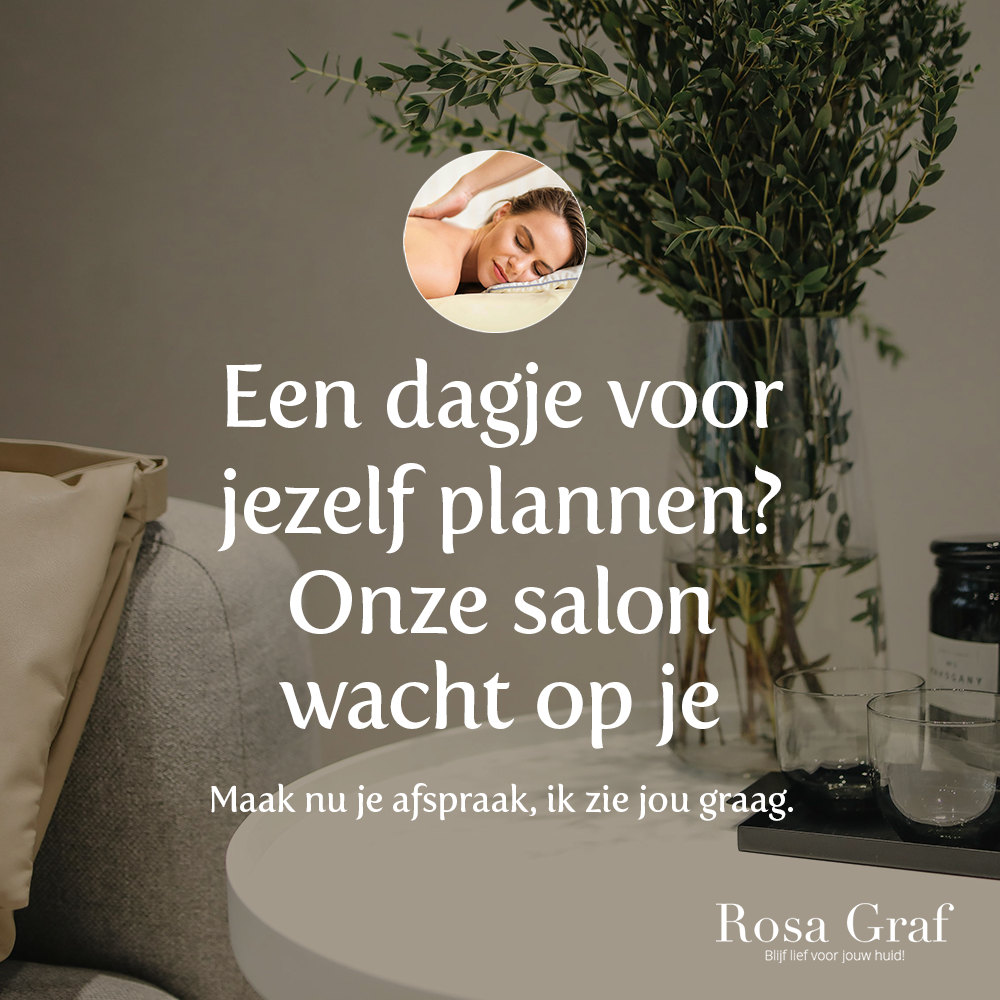 A poster with a woman getting a massage and the words een dagje voor jezelf plannen