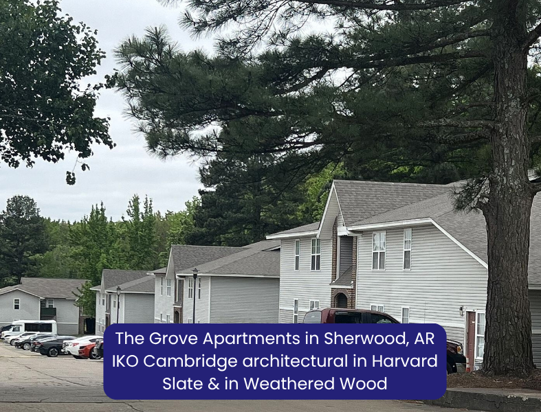 The Grove Apartments in Sherwood, AR. IKO Cambridge architectural in Harvard Slate & in Weathered Wood