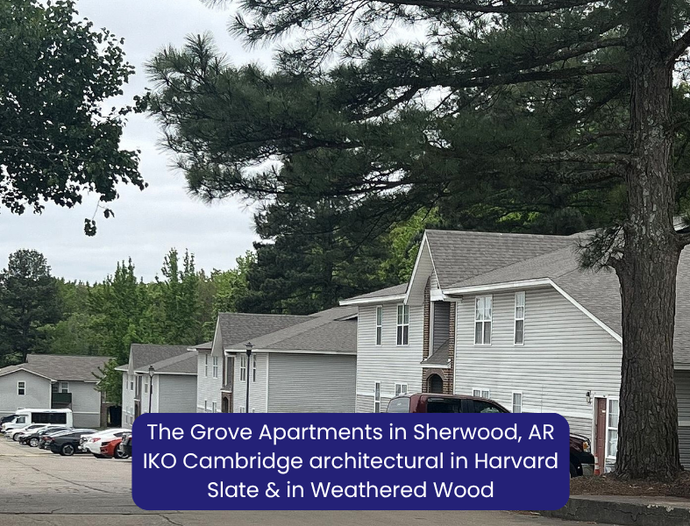 The Grove Apartments in Sherwood, AR. IKO Cambridge architectural in Harvard Slate & in Weathered Wood