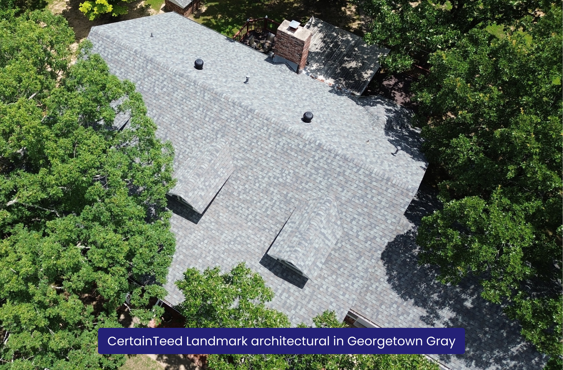 CertainTeed Landmark architectural in Weathered Wood. standing seam copper metal barrel dormers