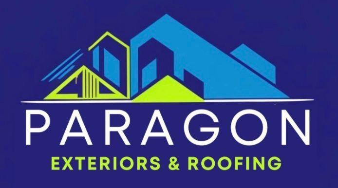 Paragon exteriors and roofing logo on a blue background