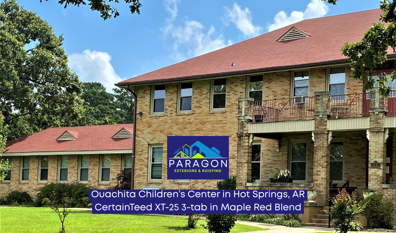 Ouachita Children’s Center in Hot Springs, AR. CertainTeed XT-25 3-tab in Maple Red Blend