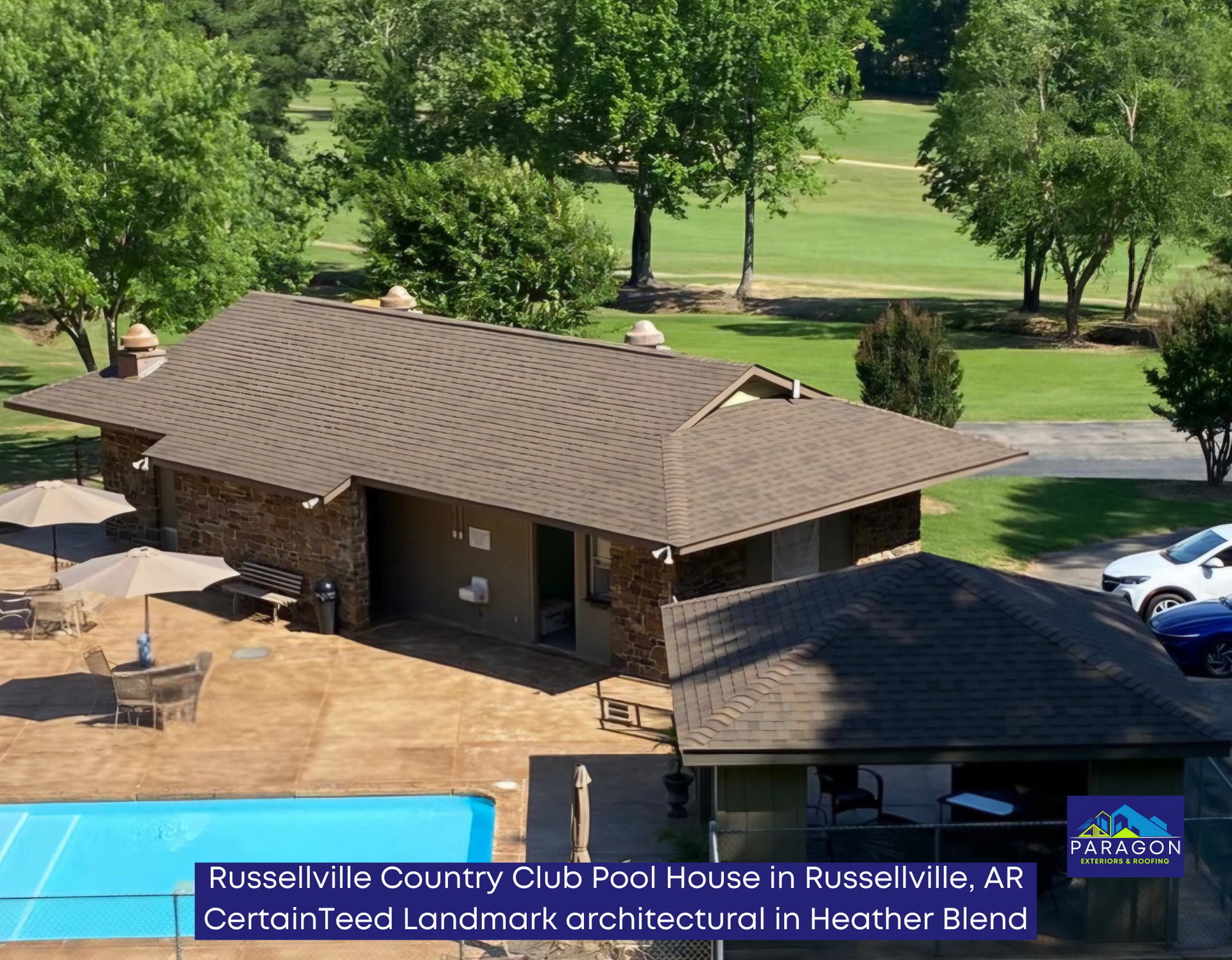 Russellville Country Club Pool House in Russellville, AR. CertainTeed Landmark architectural in Heathered Blend