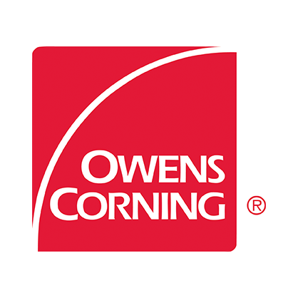 The owens corning logo is a red square with a white line going through it.