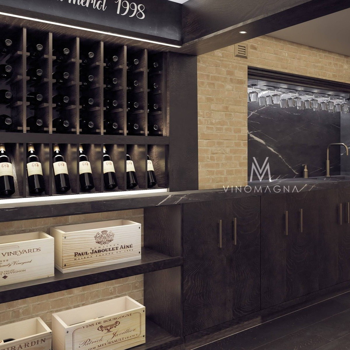 Aged Oak Custom Red Wine Cellar With Lower Case Shelving Background Vinomagna