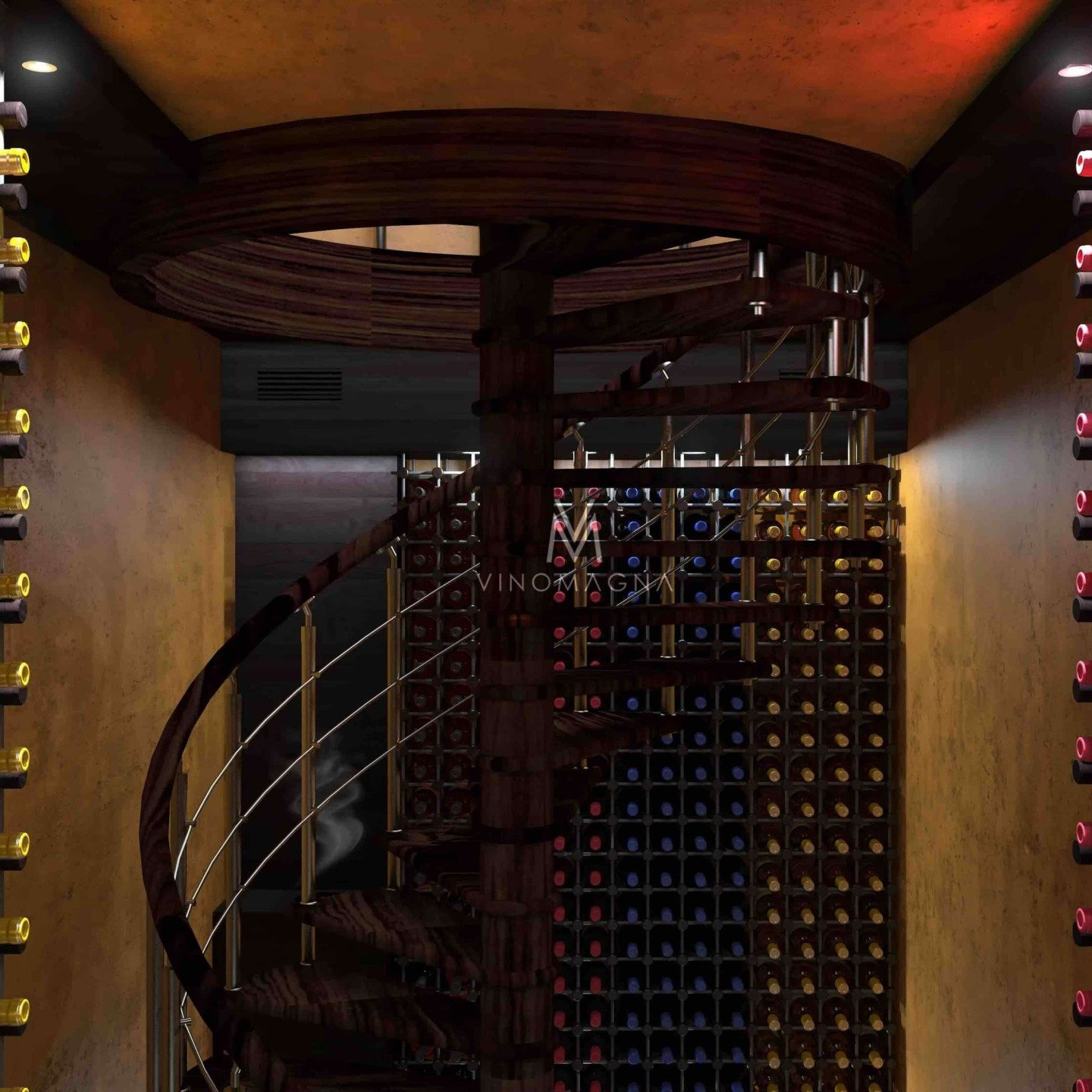 Basement Custom Wine Cellar Spiral Staircase Vinomagna