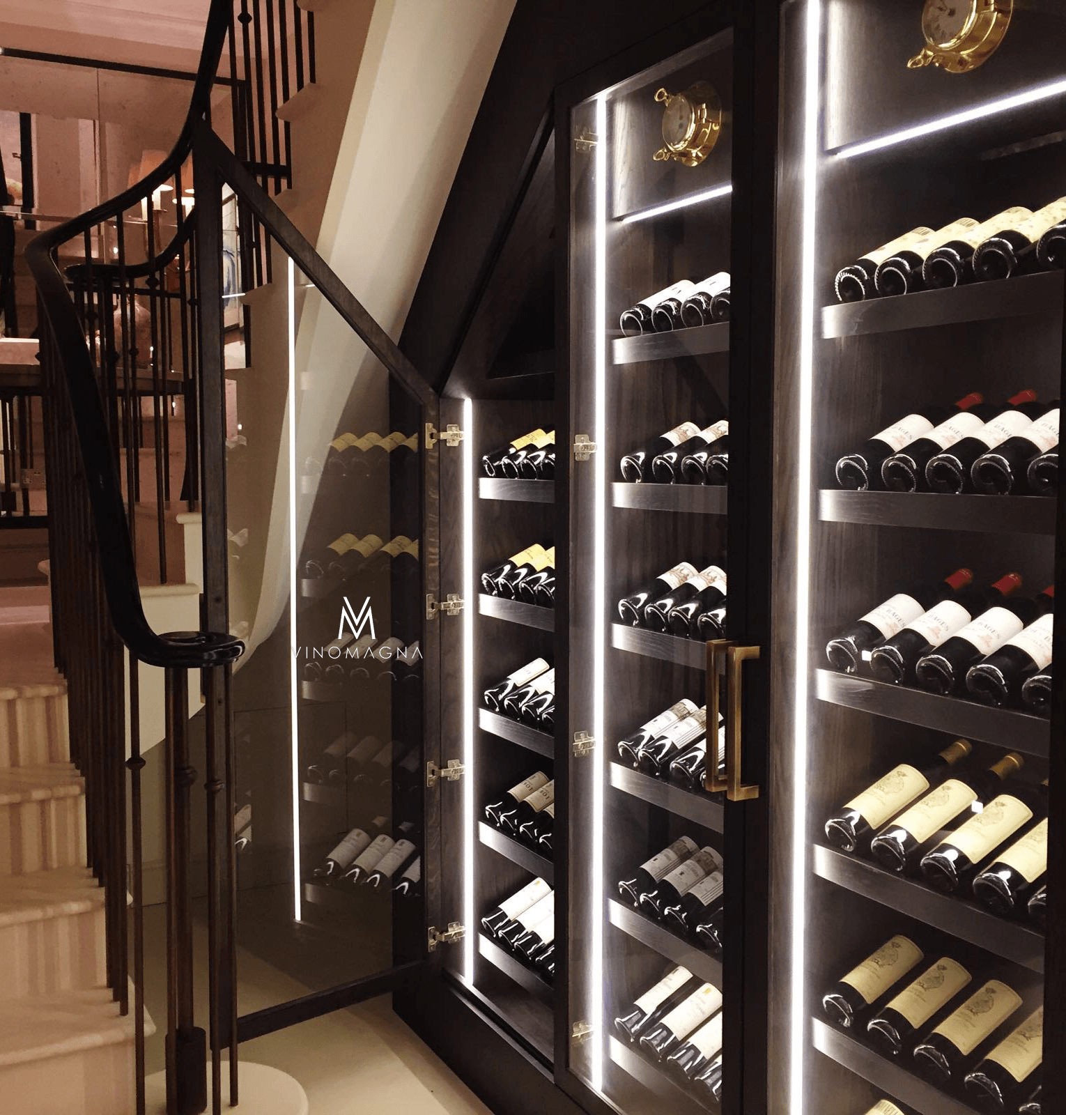 under-stairs-custom-wine-display-full-view-door-open
