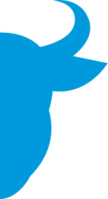 Blue silhouette of a bull's head and horns, facing right.