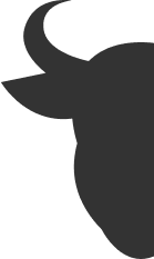Silhouette of a bull's head, black, facing right. Features curved horns.