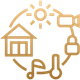 An icon of a house , sun , camera , and keys.