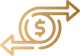 A gold icon of a dollar sign with two arrows pointing in opposite directions.