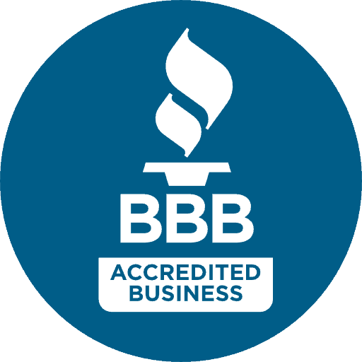 A bbb accredited business logo in a blue circle