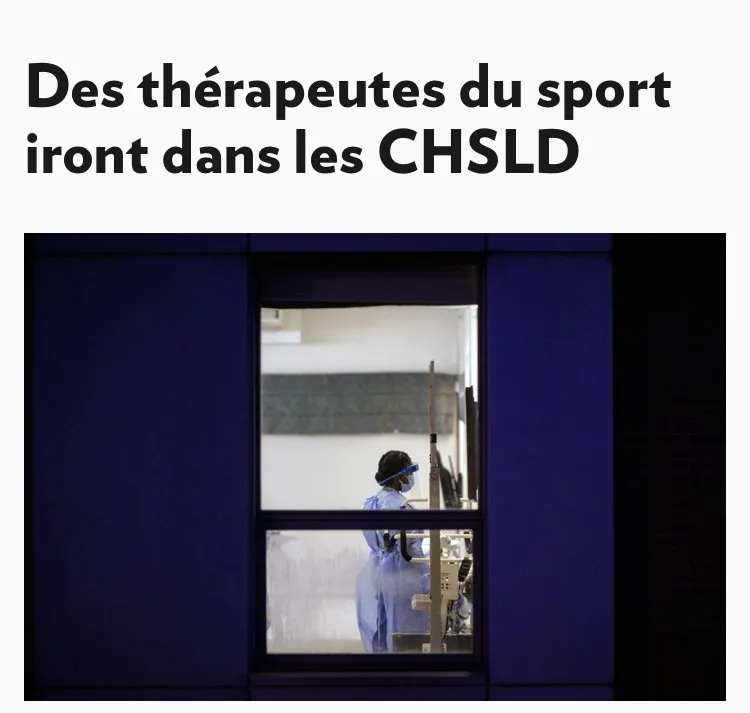 Une photo d'une personne regardant par une fenêtre avec les mots des thérapeutes du sport iront dans les chsld