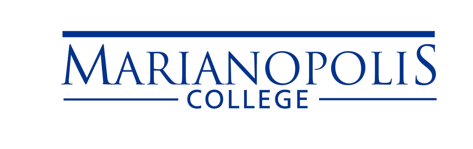 The logo for marianopolis college is blue and white