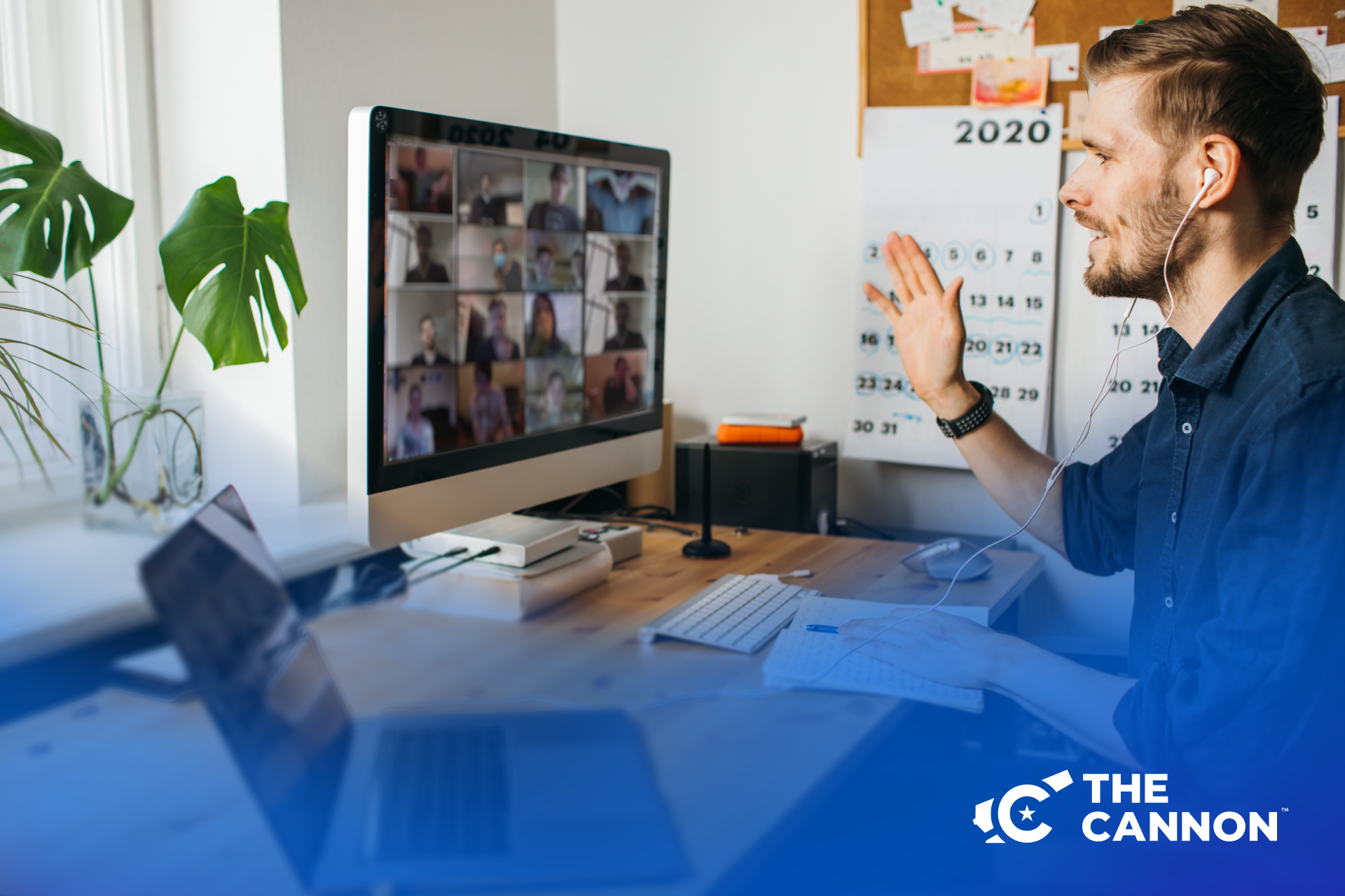 Man in a remote conference call
