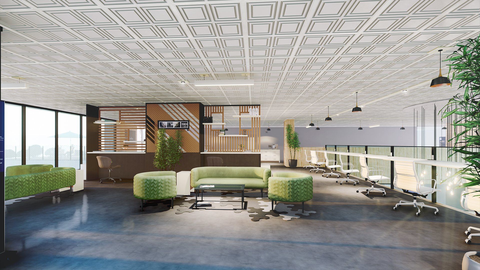 shared office space and lounge