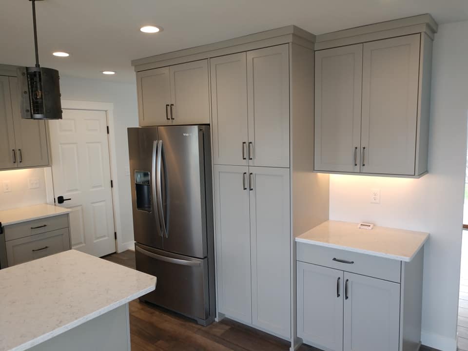 painted kitchen cabinets with fridge
