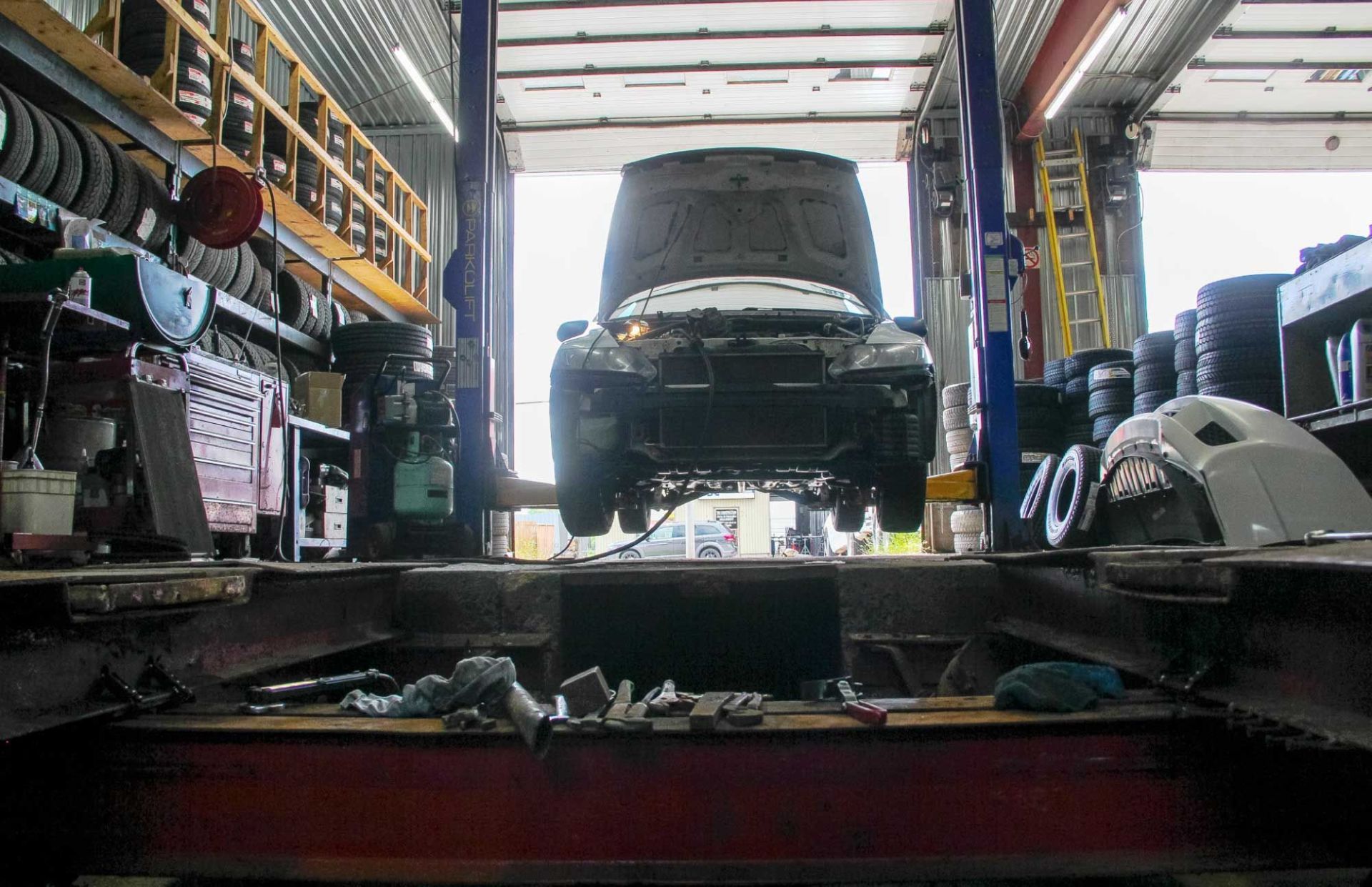 Inside modern car repairing station