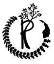 Un logotipo en blanco y negro con un árbol y un pájaro en un círculo.