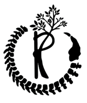 Un logotipo en blanco y negro con un árbol y un pájaro en un círculo.