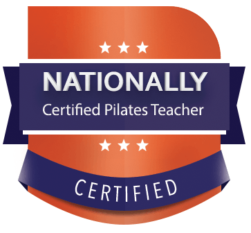 A badge that says nationally certified pilates teacher