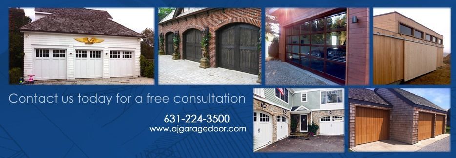 Collage of residential garage and barn doors with “Contact us today for a free consultation” and phone number 651-224-3550